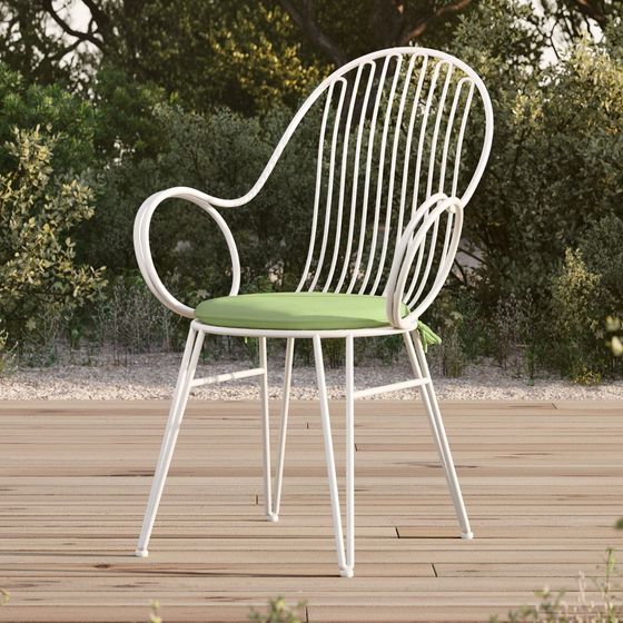 Silla de Metal para Exteriores Blanca Scroll con Cojín de Sunbrella